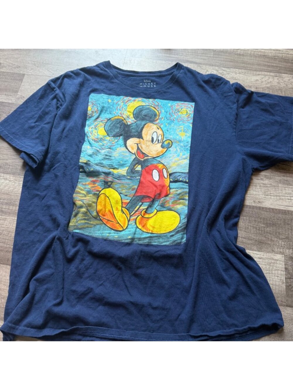 Disney Mickey Mouse Starry Night Graphic T-Shirt Navy XL 100% Cotton Made In Hon